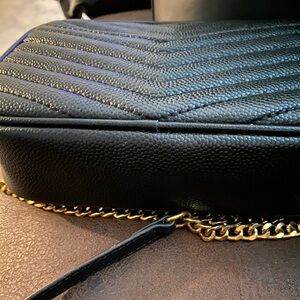 Black Quilted Crossbody Bag with Gold Chain